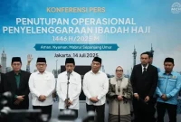 Menteri Agama (Menag) Nasaruddin Umar dalam konferensi per penutupan operasional penyelenggaraan ibadah haji 2025 di Jakarta pada Senin, 14 Juli 2025. /Kemenag
